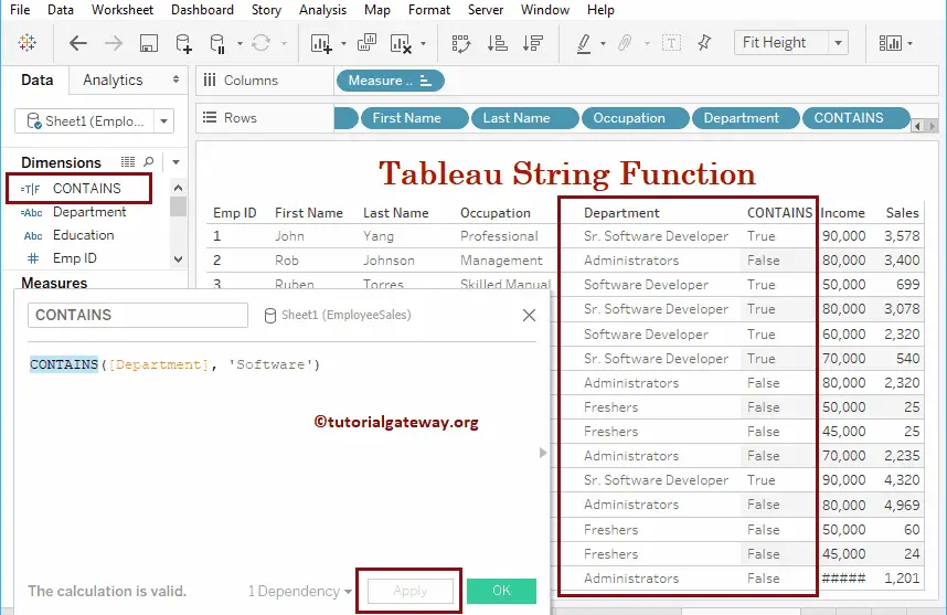 Tableau String contains Function 7
