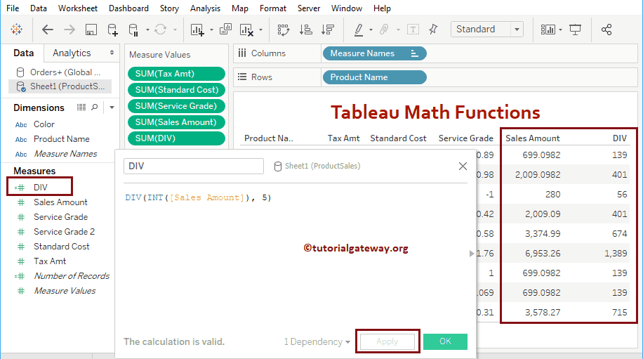 Tableau math div Function 26