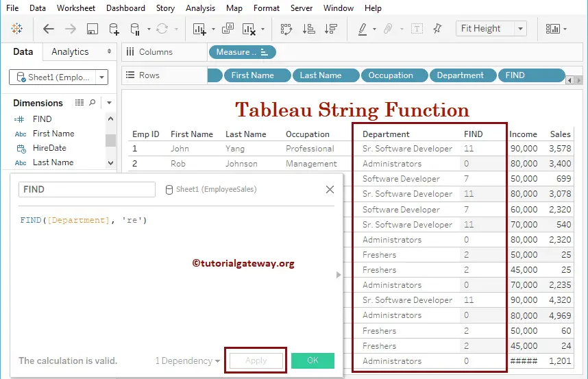 Tableau String find Function 9