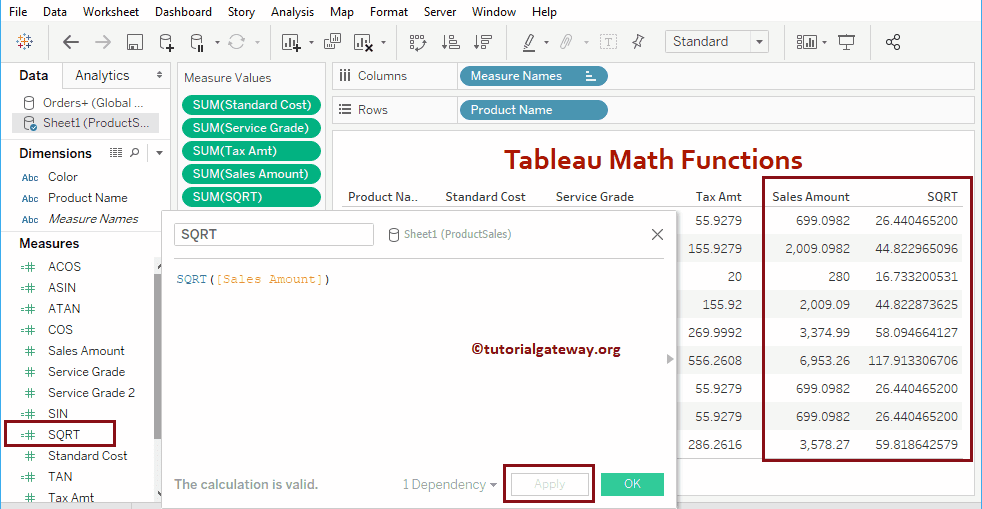 Tableau math sqrt Function 17