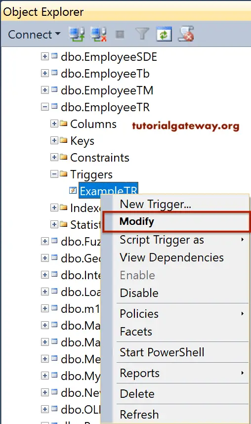 Modify Triggers in SQL Server Management Studio