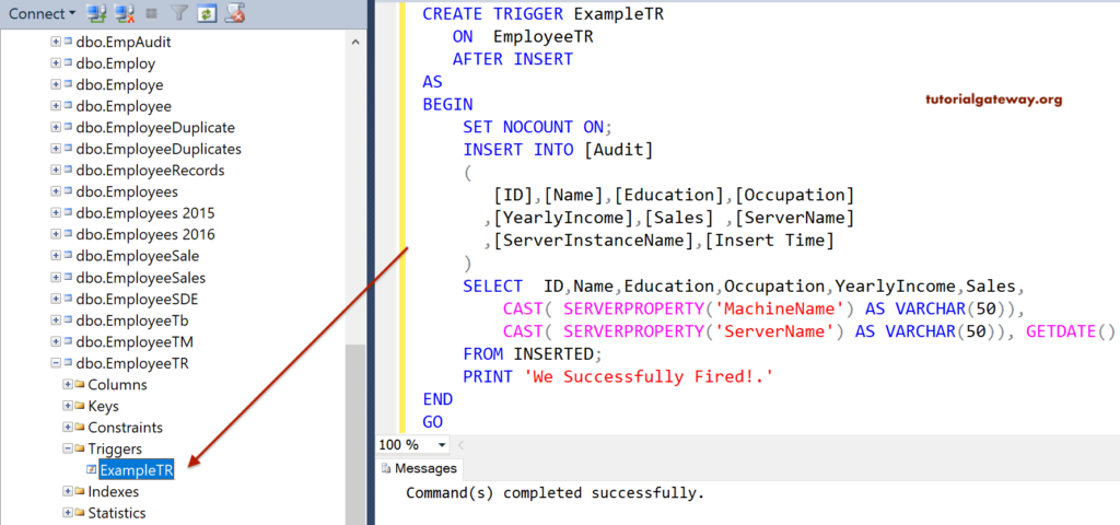 Create Triggers in SQL Server using Transact Query 6