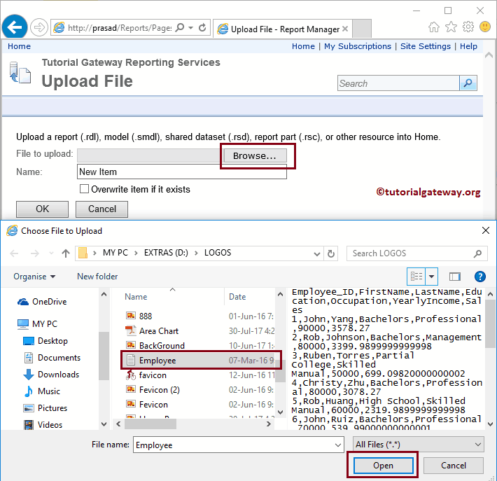 Upload CSV File to Report Manager