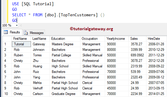 SQL Server. Inline Table valued Function Example 8