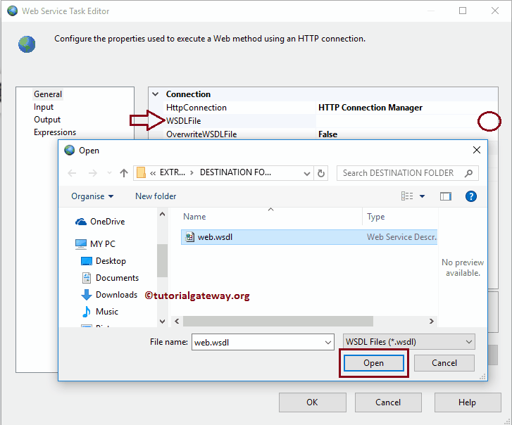 Select the WSDL file from the local system or hard drive