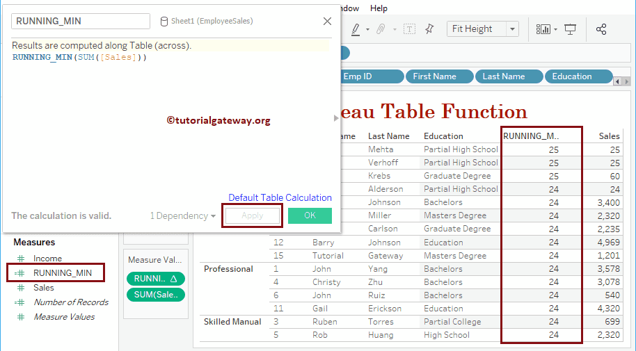 Tableau Table Functions
