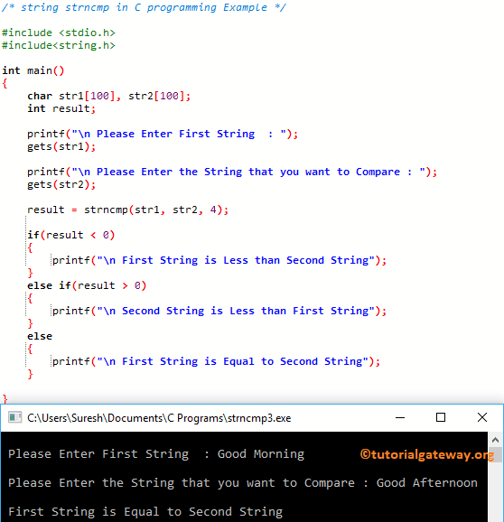 strncmp in C language Example 3